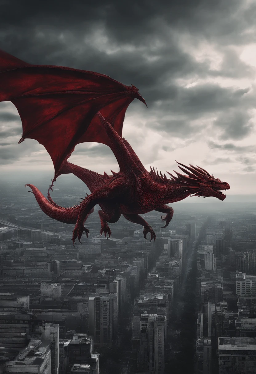 Dark Dragon red of geographic data in hyperrealism detailed photo shoot style; the dragon is flying