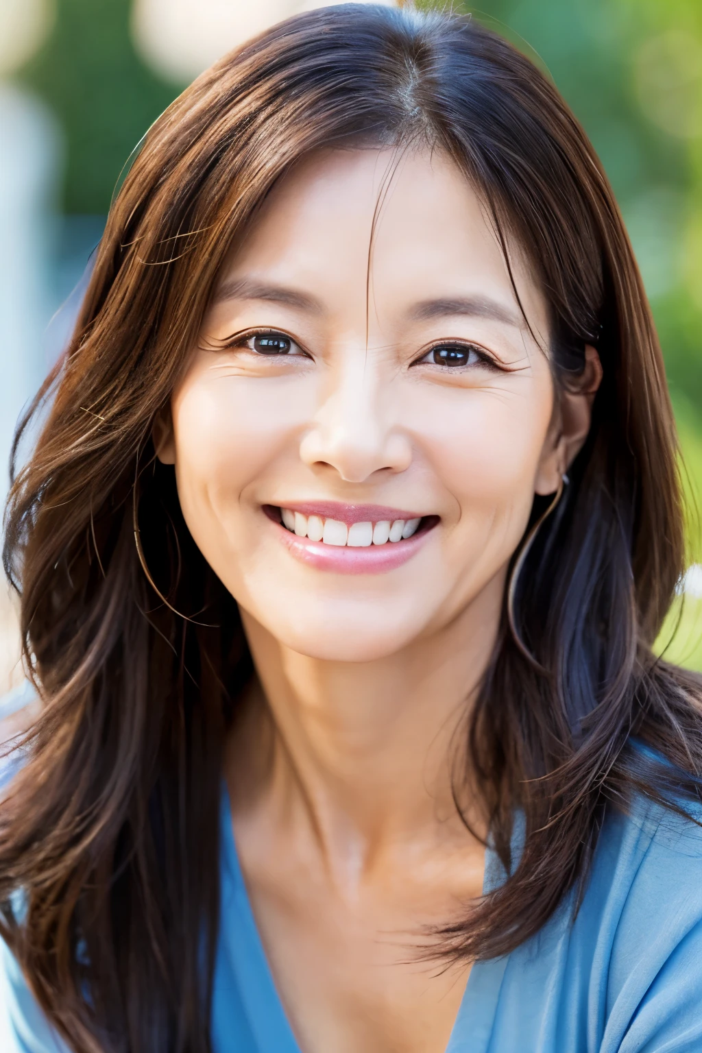 47 years old、smile、beauty、adult elegance、Sparkling Eyes、