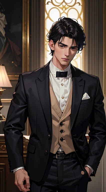 (best quality, masterpiece, 8 thousand, realistic, cinematic lighting, 1:4 HDR images, very detailed, beautiful photos), mature man, very handsome, ((cold expression)), black short hair, black eye, A perfect face without any mistakes, ((Buttoning my jacket, chief executive))