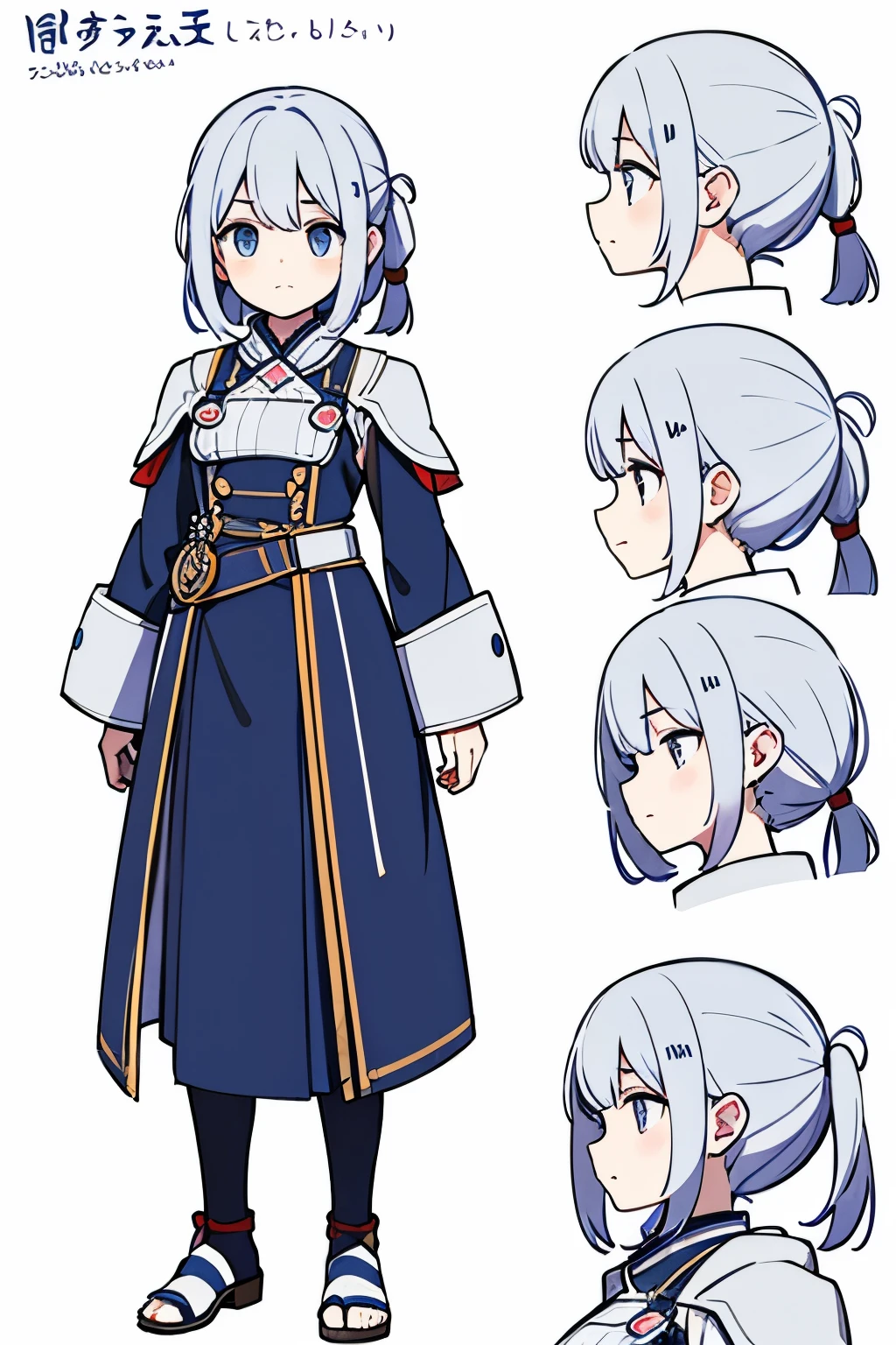 Character Sheet、 White Background、Front face、profile, No background、whole body
