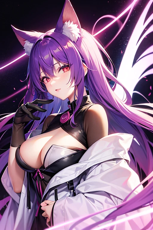 Waifu kitsune con ojos morado, neon hair 