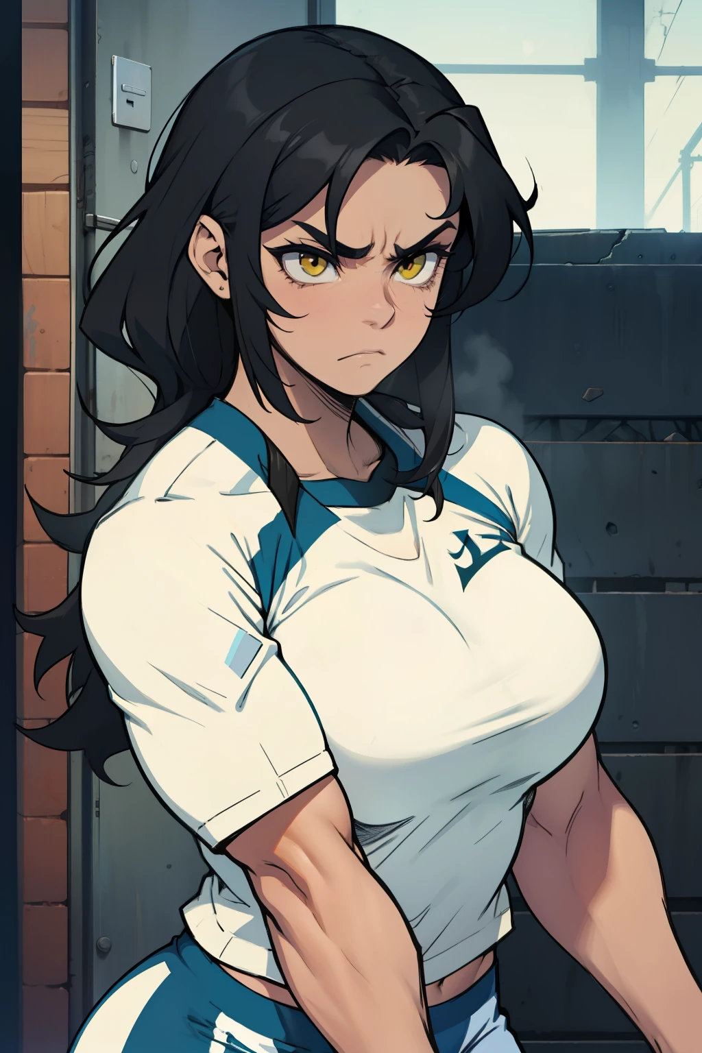 massive breasts massive breasts massive breasts athletic athletic athletic thick thick thick black hair yellow eyes pale skin female sad frown