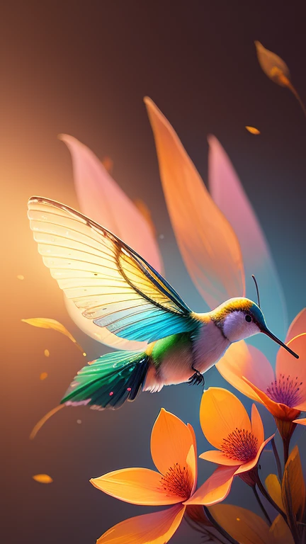 Hummingbird,garden,moonlight,Shadow,peaceful,Calm,wonderful,Rich and colorful,Blooming Flowers,peaceful,Illuminate,Calm,Soft Light,Delicate Wings,poetic.