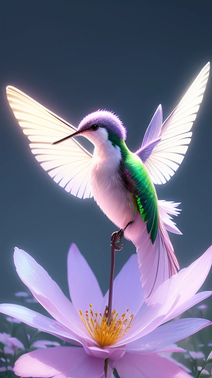 Hummingbird,garden,moonlight,Shadow,peaceful,Calm,wonderful,Rich and colorful,Blooming Flowers,peaceful,Illuminate,Calm,Soft Light,Delicate Wings,poetic.
