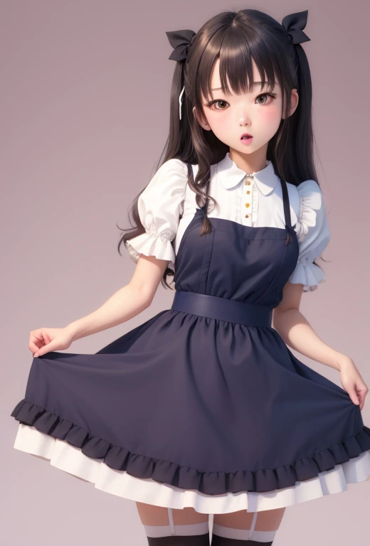 highest quality, masterpiece, High resolution, alone, (superior_Mikoto_Blue Archive:1.10), One girl, Maid, blush, Maidの頭飾り, Maidエプロン, Black Dress, Frill apron, Knee socks, White apron, bow, View Viewer, ribbon, Short sleeve, Simple Background, White Background, zettai ryouiki, Detachable collar, Open your mouth, Puffy sleeves, 10 