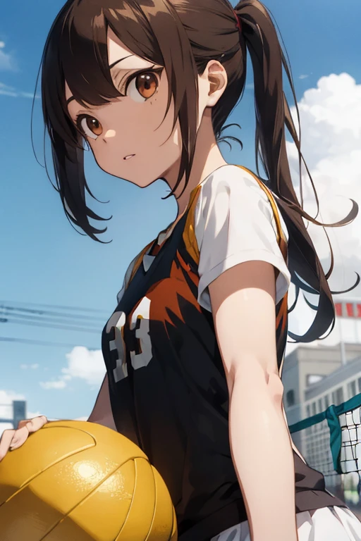 anime, chica, volleball, ojos miel, cabello suelto, Brown hair, tez blanca, Karasuno, Haikyu
