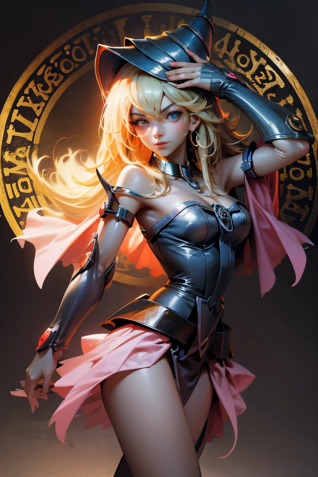 Hermosa maga oscura (obra maestra: 1.2, La mejor calidad), (1 Loli, solamente), grandes senos, (Dynamic posture), (piel brillante, crimson red skin), crimson red skin, Dark Magician Girl Demon Version Sezy, piel roja, Guantes finos y de encaje, ( small demonic horns:1.1), (Lilith \(Darkstalkers\)), (cielo), fleco, (jewely, Adorno dorado:1.15 ), pelvis grande, azul (pantys:1.1) Dark Magician Girl Sexy Demon Version. Magic circle and magic hearts. Fondos de hadas y magia. Pose sejustiva y