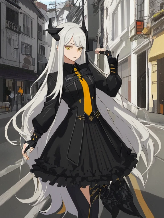 una mujer vestida de amarillo y negro parada en una cornisa, style tipo germen, krenz cushart and tipo germen, in the style tipo germen, android heroine, tipo germen style, extremely detailed tipo germen, style of tipo germen, ig model | tipo germen, style ivan talavera and tipo germen