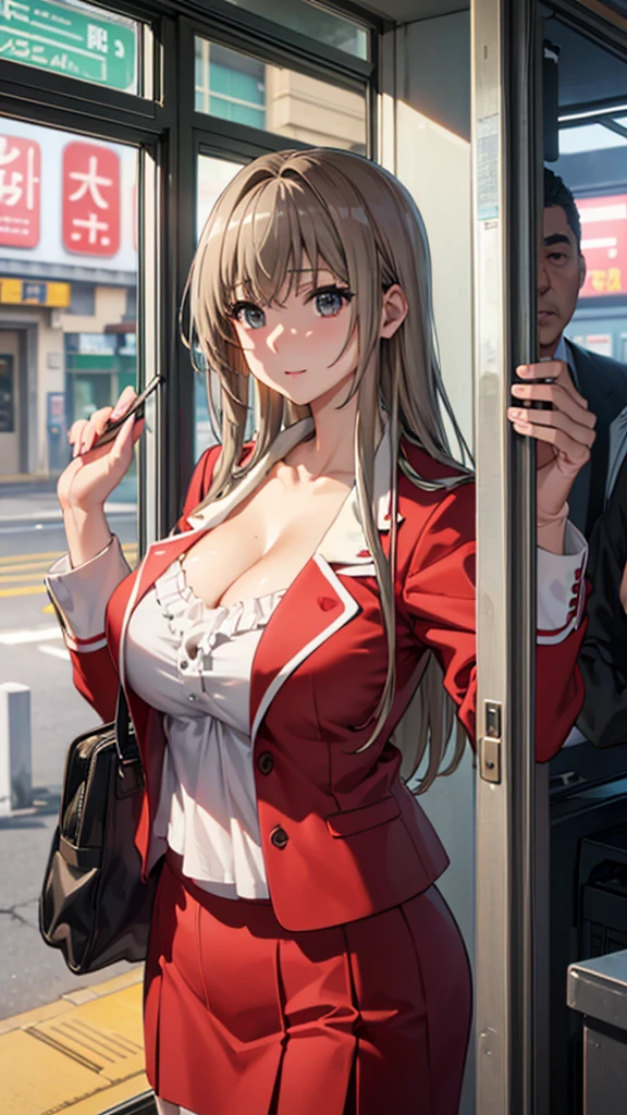 Isuzu Sento、highest quality、Highest quality、Huge super 、Cleavage、A fawning expression、high school girl、Molester、train