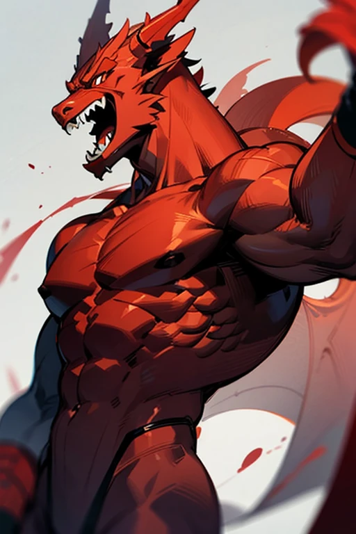 muscle, red dragon, anthro,