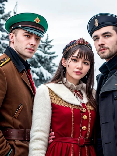 Russian men and women, focus on the characters