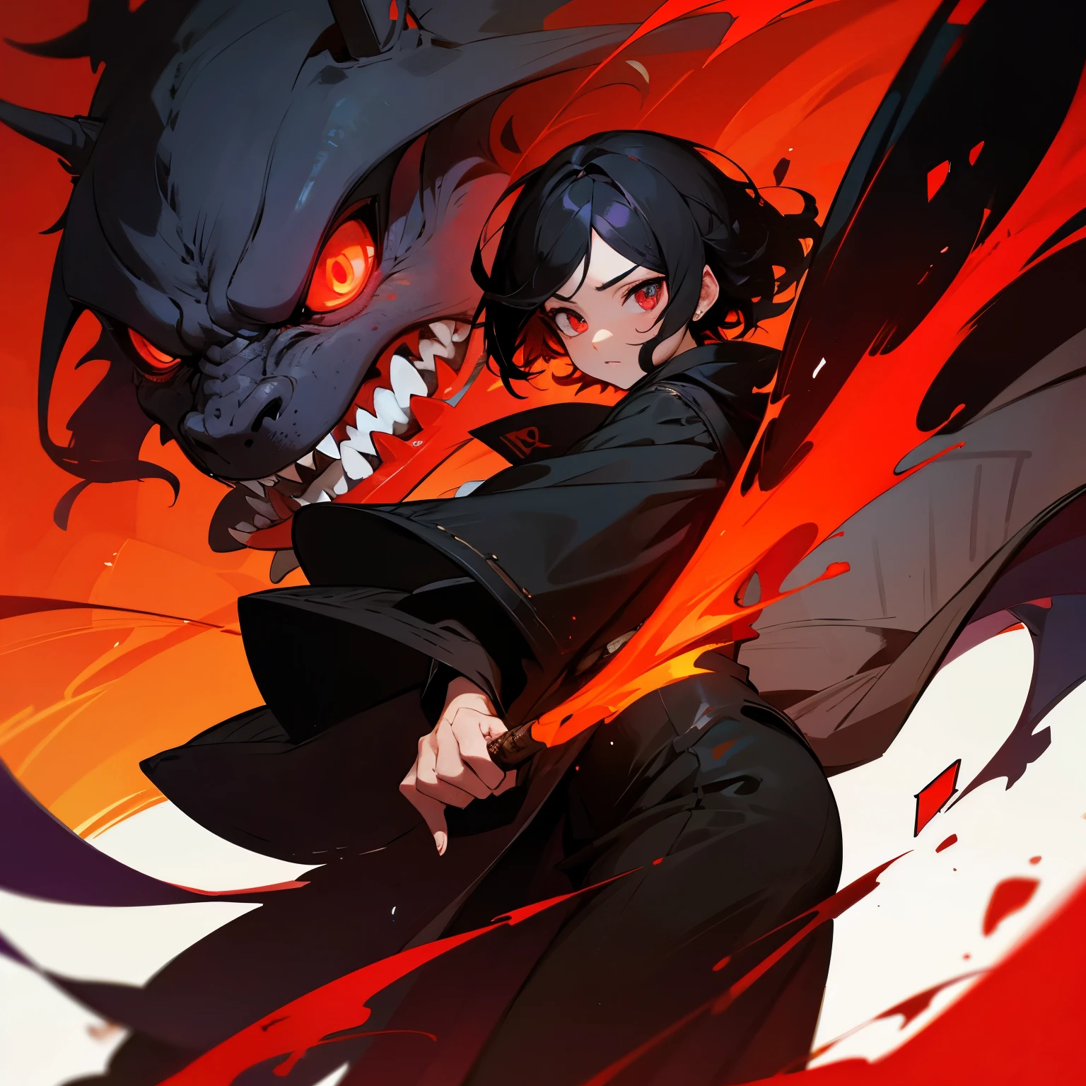 Personaje rubio con ojos de dragon rojo