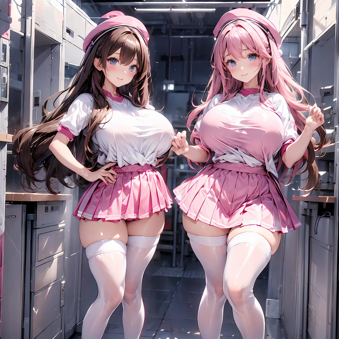 Ultra HD、Ultra high definition、Noise Reduction、perfection、、perfectionなアニメイラスト, Multiple Girls, Thousands of girls, Millions of girls, clone, Identical sister, An orderly line of sisters, An orderly line of sisters, Sisters standing in a line, Sisters in the background, Brown Hair, Curly Hair, Matching hairstyle, Hazel Eyes, smile, ((Matching outfits, Pink Uniform, High heels)), skirt、Matching hairstyles, White Background, High resolution, whole body, Pause、Camel Toe、Giant tit、Nipple Puffs、Cleavage、Plump、Super big breasts、Super big butt、sexy、sexyPause、lure、Gravure idol
