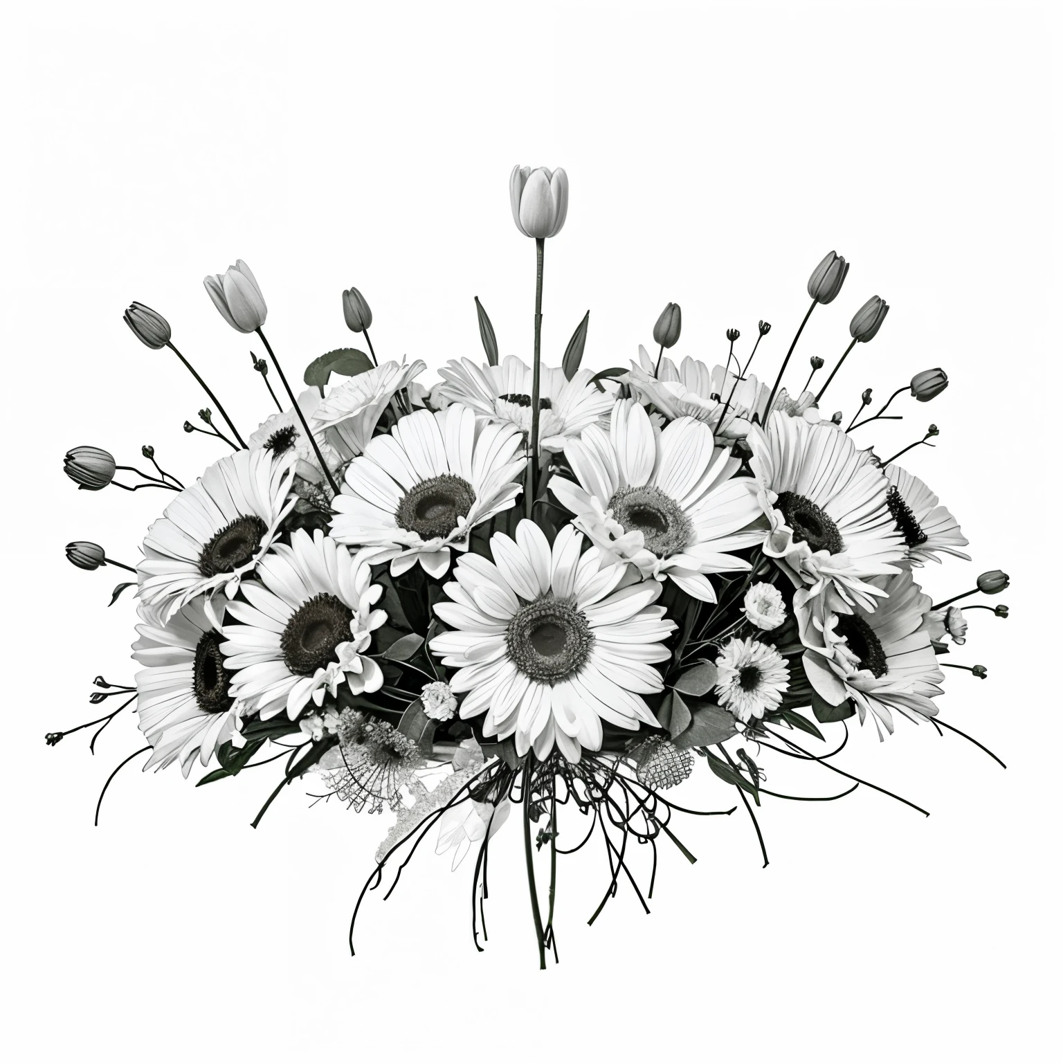 7 flowers drawn badly with a white background