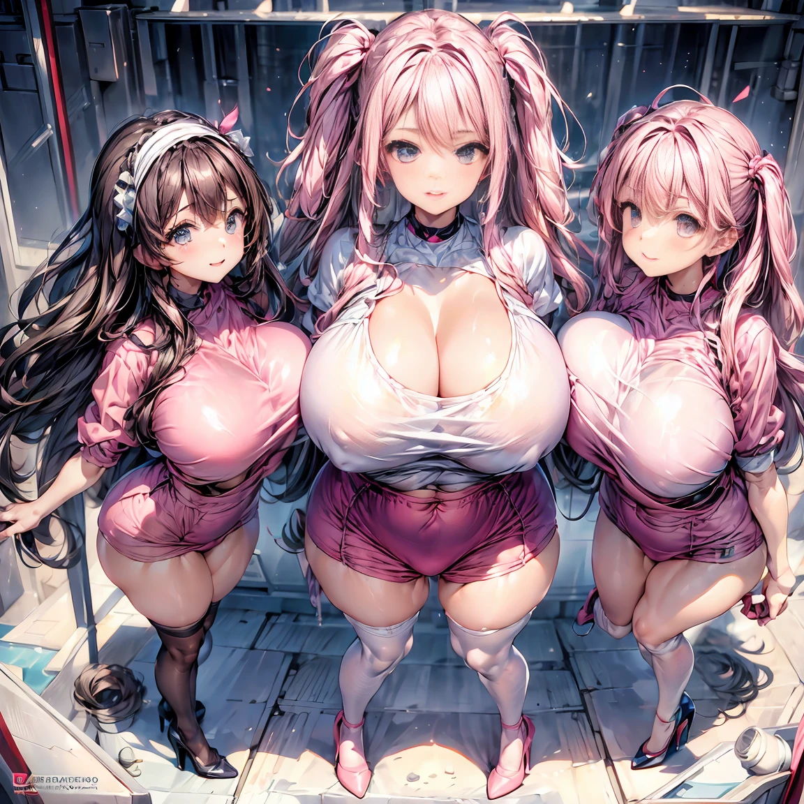 Ultra HD、Ultra high definition、Noise Reduction、perfection、、perfectionなアニメイラスト, Multiple Girls, Thousands of girls, Millions of girls, clone, Identical sister, An orderly line of sisters, An orderly line of sisters, Sisters standing in a line, Sisters in the background, Brown Hair, Curly Hair, Matching hairstyle, Hazel Eyes, smile, ((Matching outfits, Pink Uniform, High heels)), skirt、Matching hairstyles, White Background, High resolution, whole body, Pause、Camel Toe、Giant tit、Nipple Puffs、Cleavage、Plump、Super big breasts、Super big butt、sexy、sexyPause、lure、Gravure idol、Hard erect large nipples、Large areola