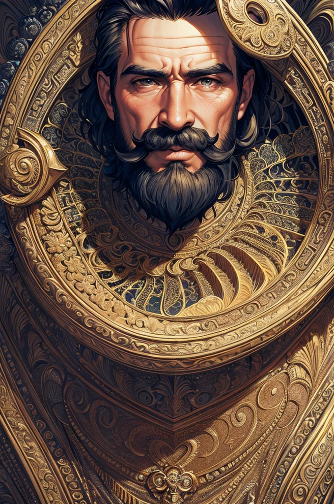 (masterpiece, top quality, best quality, official art, handsome and aesthetic:1.2), (1man with mustache), extreme detailed,(fractal art:1.3),colorful,highest detailed