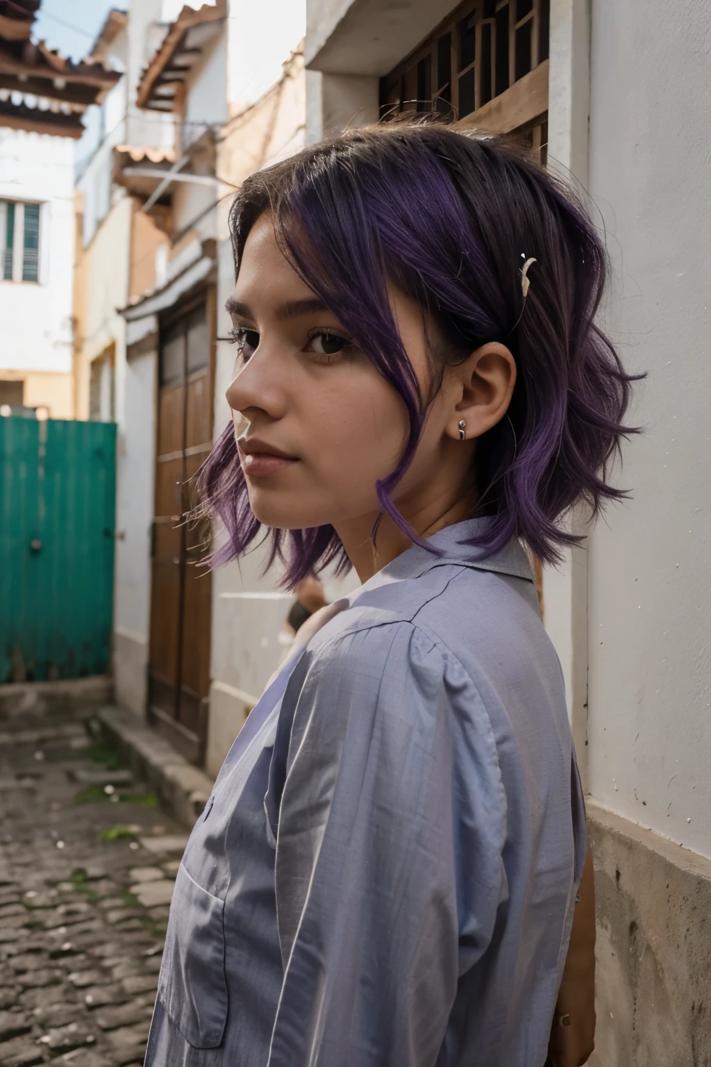 garota, localizado na esquina, Sozinho, cabelo longo, cabelo roxo escuro, gostasa,