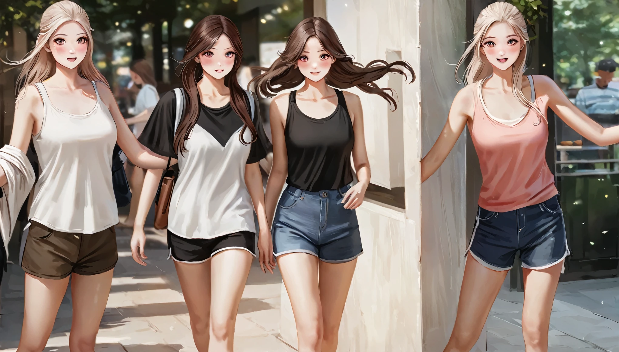 fotorrealista, high resolution, 1 , cabelo branco, coreano, olhos azuis, camisa branca, shorts pretos apertados, coxas grossas