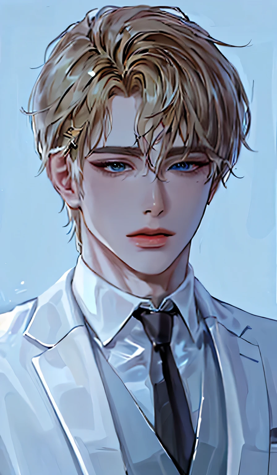 1man, portrait, beautiful handsome, solo, lips, blue eyes, male focus, blonde short hair, looking at viewer, short hair, gentle expression, suit, detailedscenery background. ((Best quality)), ((masterpiece)), (detailed), ((perfect face))