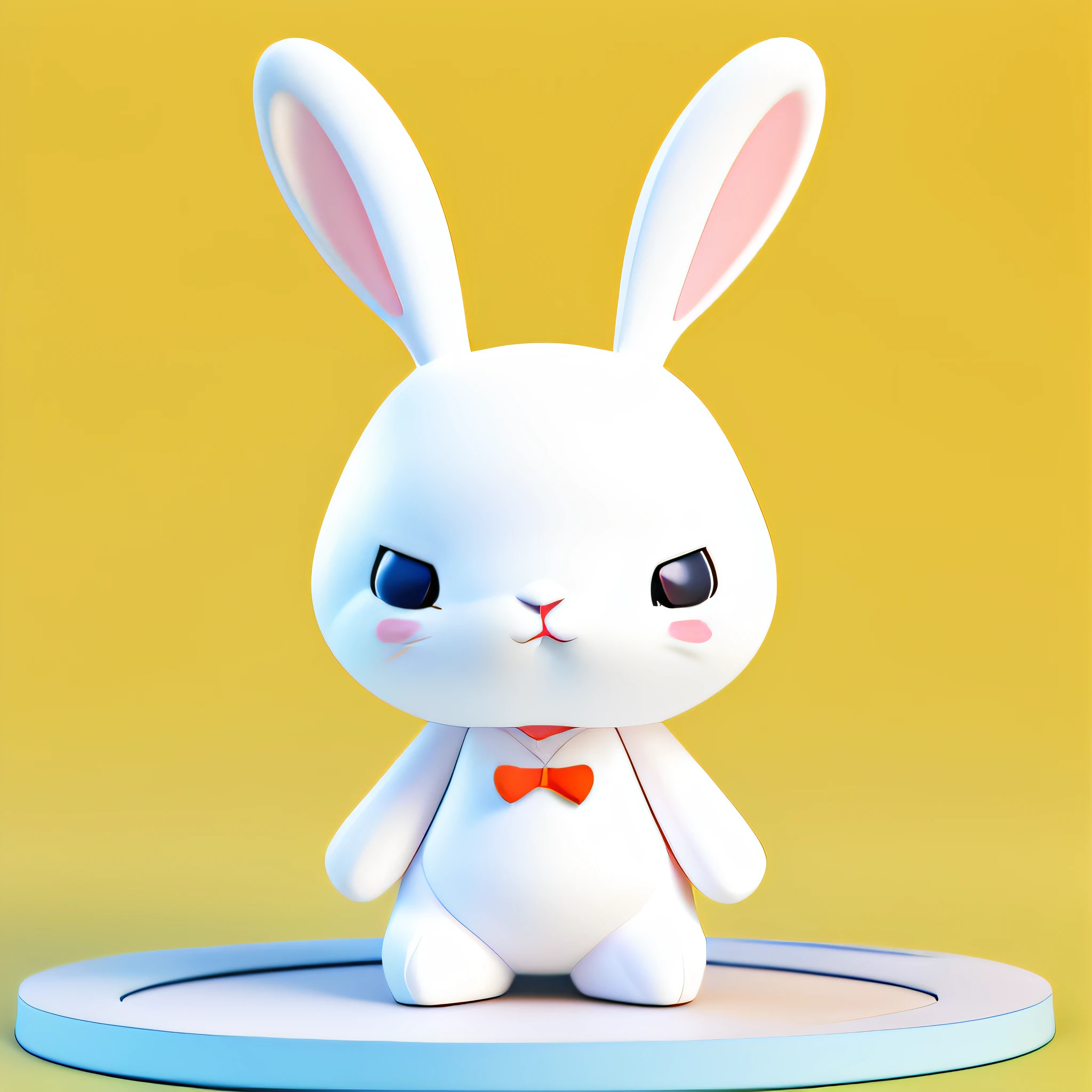 1 lindo conejo blanco de dibujos animados、(textura suave)、(No te sientas peludo)、cuerpo blanco、Estar rojo en la cara、cuerpo completoesbiano、yellow backdrop、fondo simple、no humano,Un juguete de caja ciega,3Drenderingof、C4D、hyper high definition、4k