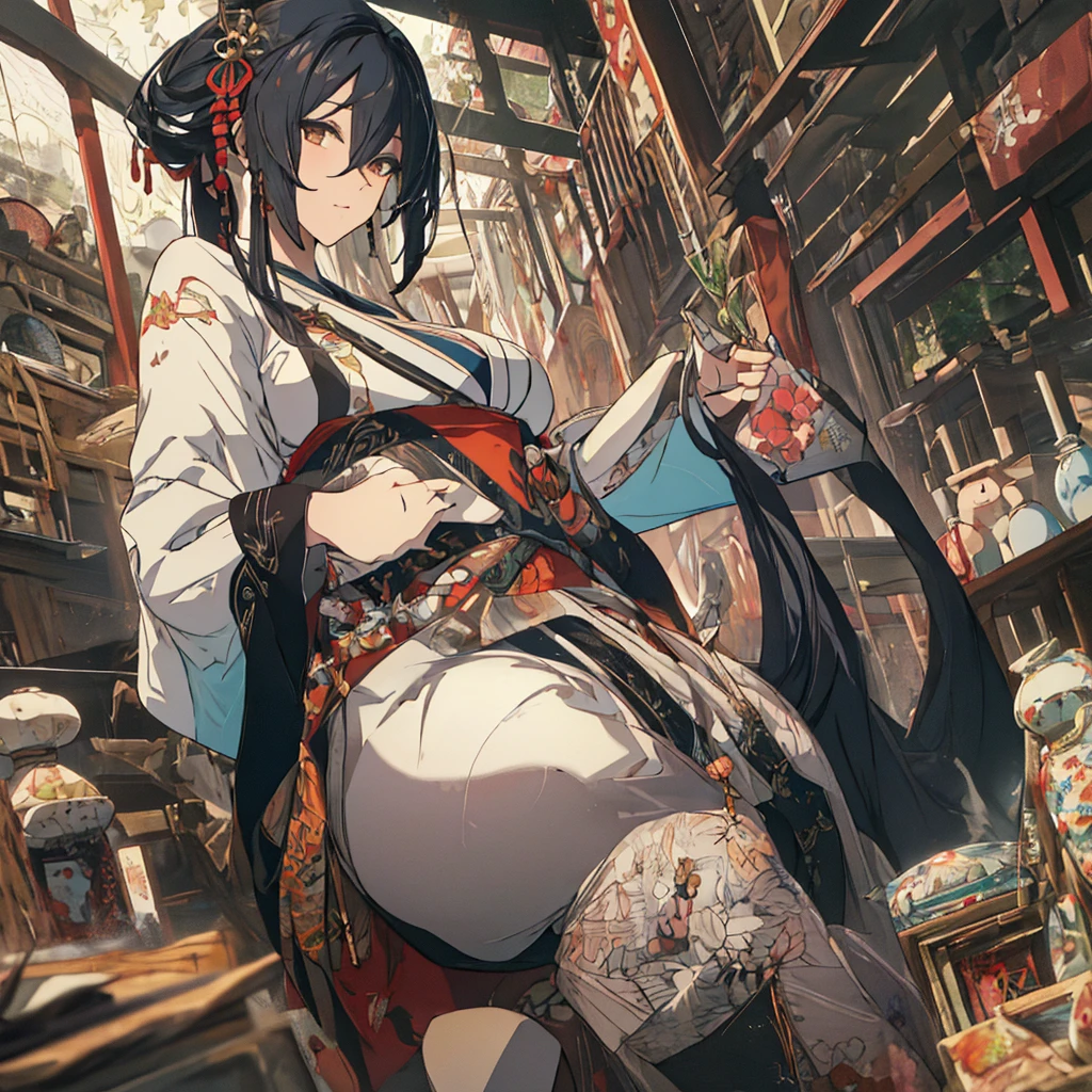 (highest quality,4K,8k,High resolution,Tabletop:1.2),Super detailed,Realistic,CG Sezoty Trend,Fantasy art,Beautiful character drawings,The art of white Japan,Japanese Shrines,Magnificent and elaborate character art,Amazing character art,Beautiful woman,((Beautiful and very large breasts,Beautiful fine details,Blue black hair))、Camel Toe、Giant tit、Nipple Puffs、Cleavage、Plump、Super big breasts、Super big butt