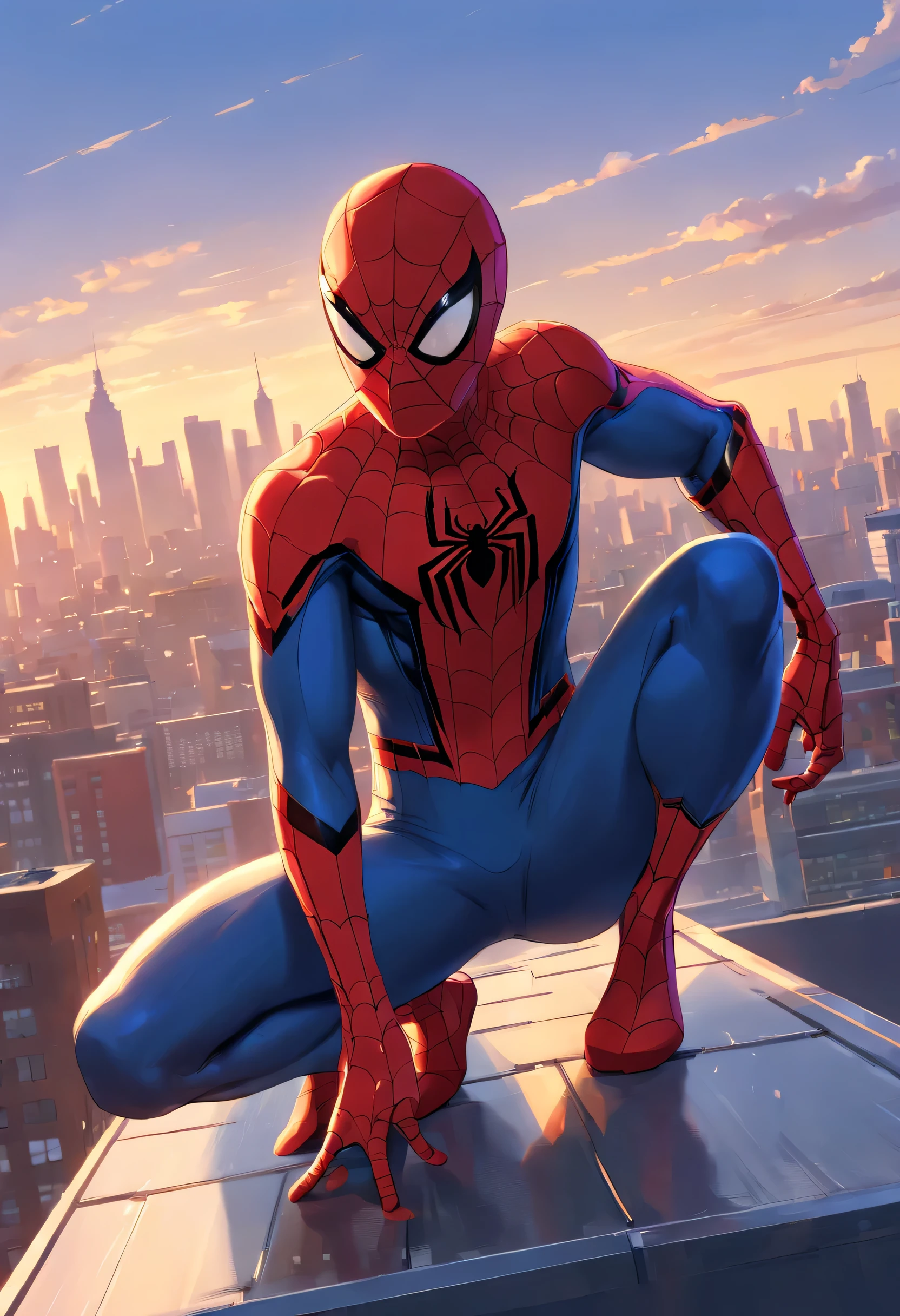 Spider - Man in a suit standing on a roof with a city in the background, Pedro Lucia, Homem-Aranha, aranha - homem, Retrato do Homem-Aranha, hq 4k papel de parede, Aranha altamente detalhada - Man, peter parker como homem-aranha, Estilo futurista Homem-Aranha, 8k rendering", medium close-up ( UCM ), homem Aranha, Trends in ArtStation 4K, cg arte