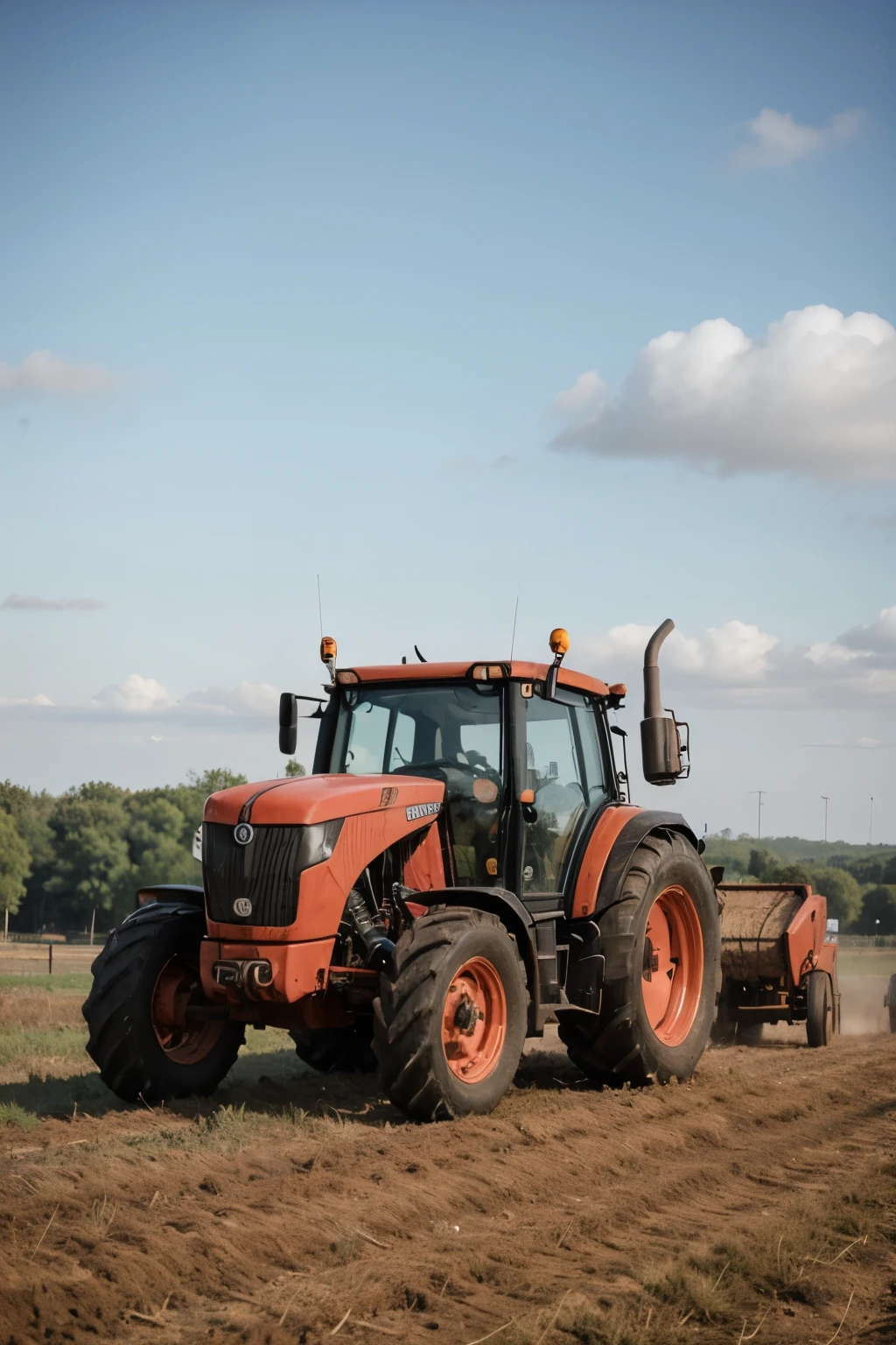 Tractor with machinery attached to the back where this machinery can transport people