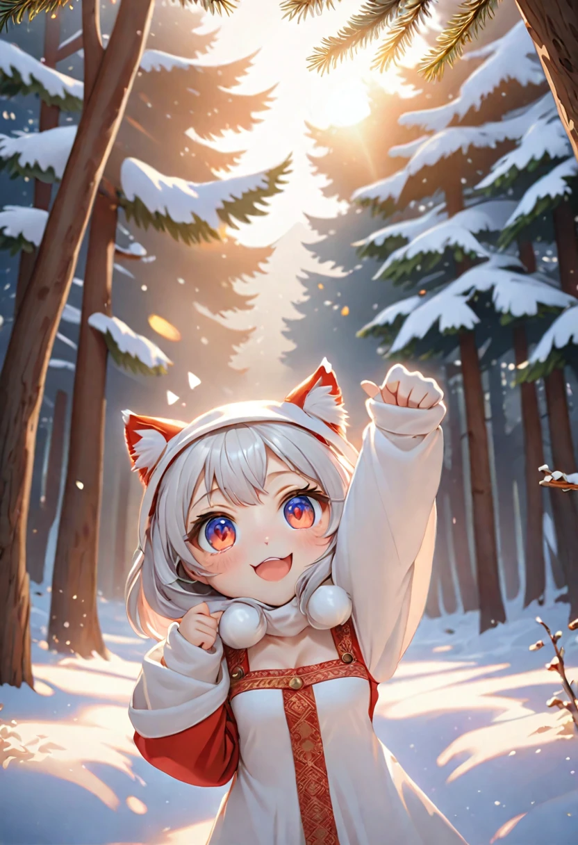 cat girl, chibi, in a goat costume, hat with goat horns, Red clothes, there is a bell on the neck, reaches for the sign, which hangs on a winter tree, pine tree, Rendering, Anime background art, pixiv contest winnerAnime girl with cat ears cute!! chibi!!! cat girl, милый anime cat girl, with index finger, Nekomimi, anime cat girl!, cat girl, furry фураффинность, masterpiece, top quality, Best quality, official art, Beautiful and aesthetically pleasing:1.2), 2D, (Best quality, masterpiece), anime, (very detailed face), (very detailed eyes), White background, Ideal lighting, dressed in a red goat costume