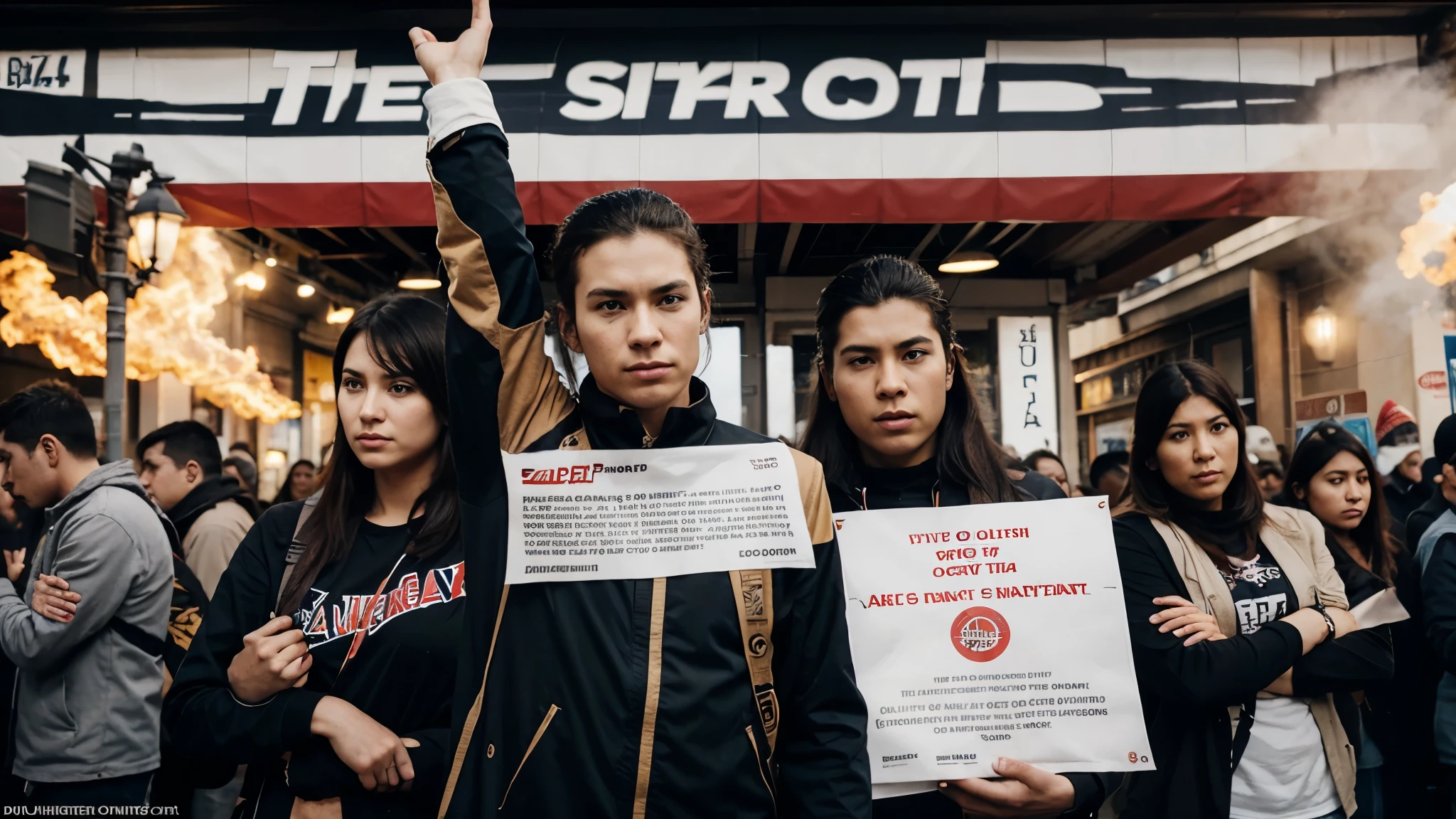 Generate a flyer calling on the people to take up arms against the North American invasion