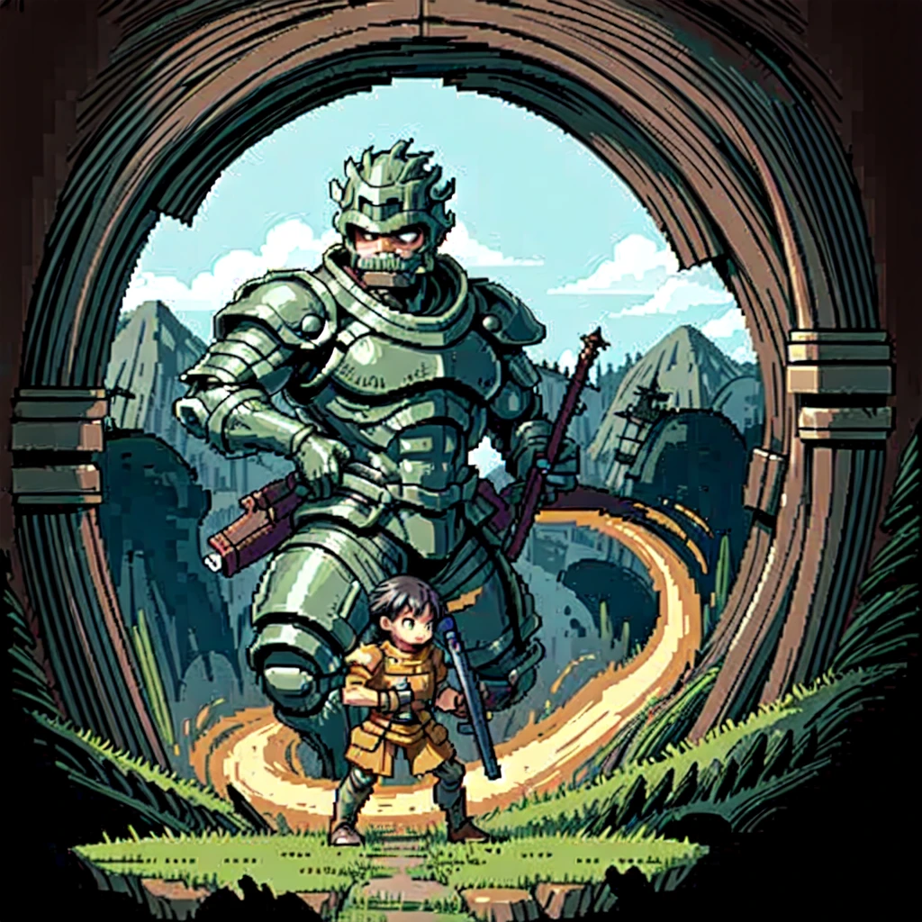 (masterpiece, top quality, best quality), pixel,pixel art,a dark soldier holding a giant rifle hiding in the forest,full body