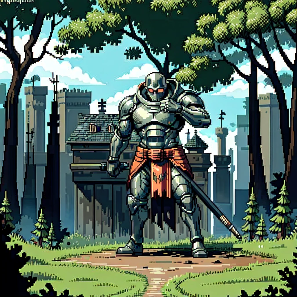 (masterpiece, top quality, best quality), pixel,pixel art,a dark soldier holding a giant rifle hiding in the forest,full body