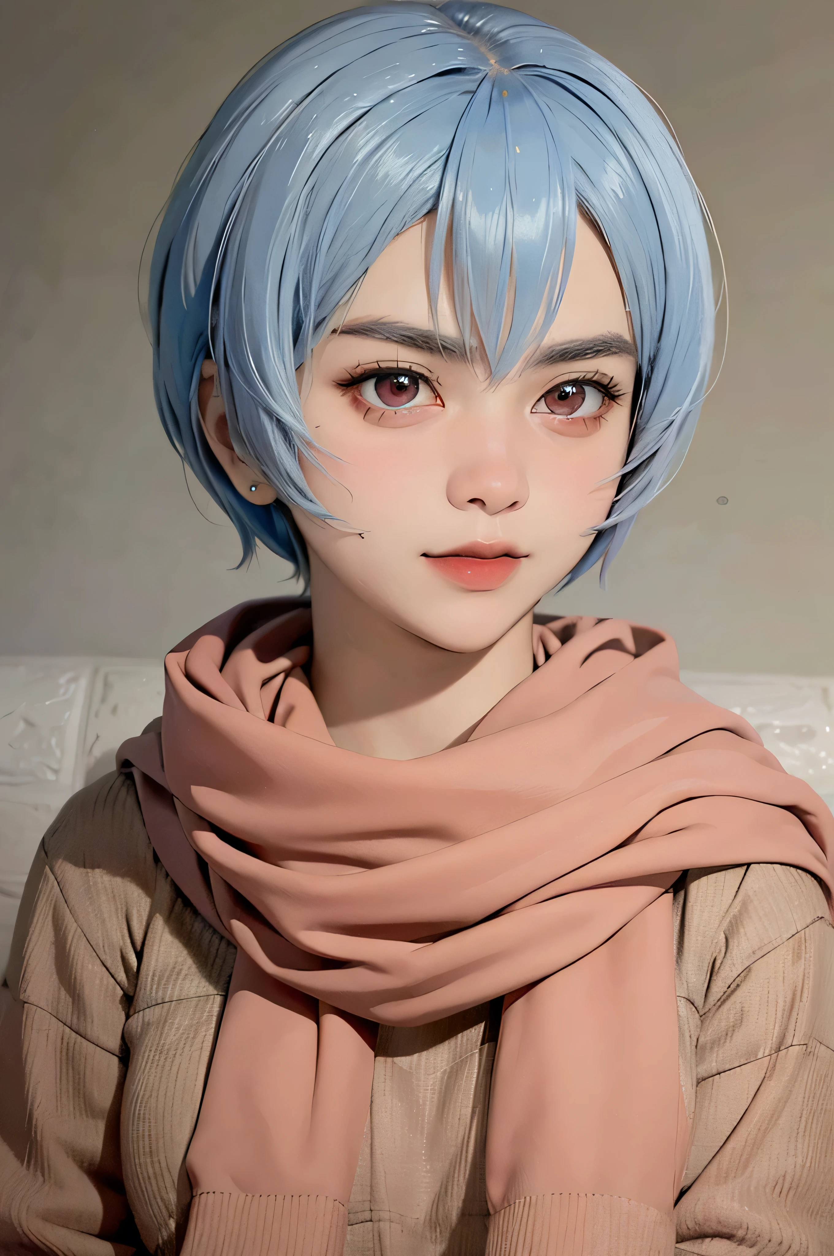 Masterpiece, Best Quality, 8K, Detailed Skin Texture, Detailed Cloth Texture, Beautiful Detail Face, Intricate Detail, Ultra Detailed, Portrait of Rei Ayanami, Blue Hair, Red Eyes, Profile, Look Up, No Background