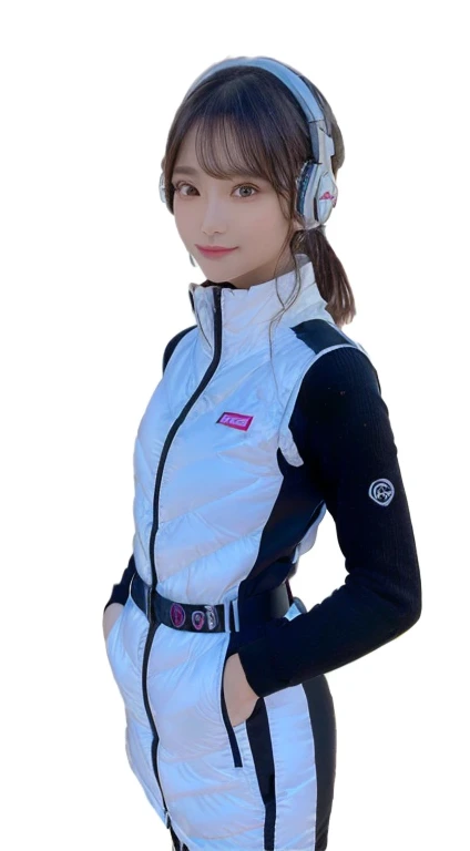 An innocent 20-year-old girl、((White tank top, Dramatic Pose)),smile,break (Spacecraft control room background):2,、break RAW Photos, (8k、highest quality、masterpiece:1.2)、(Intricate details:1.4)、(Realistic:1.4)、Octane Rendering、Complex 3D rendering with ultra-detail, Studio Soft Light, Rim Light, Crisp details, Super detailed, Realistic skin texture, detailed aspects, Beautiful details in the eyes, Highly detailed CG Unity 16k wallpaper, Compensate, (Detailed Background:1.2), Glowing Skin, whole body、(Astro Best):2,(Black long sleeve):5,headphone,Smart Watches,((Stand with your hands folded behind your back、Leaning forward、Top view))