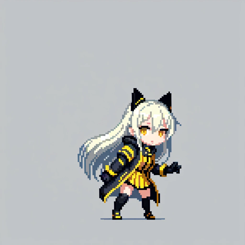 (masterpiece, top quality, best quality), pixel,pixel art,1girl, yellow_eyes, chibi, gloves, solo, photo_background, jacket, long_hair, grey_hair,fullbody