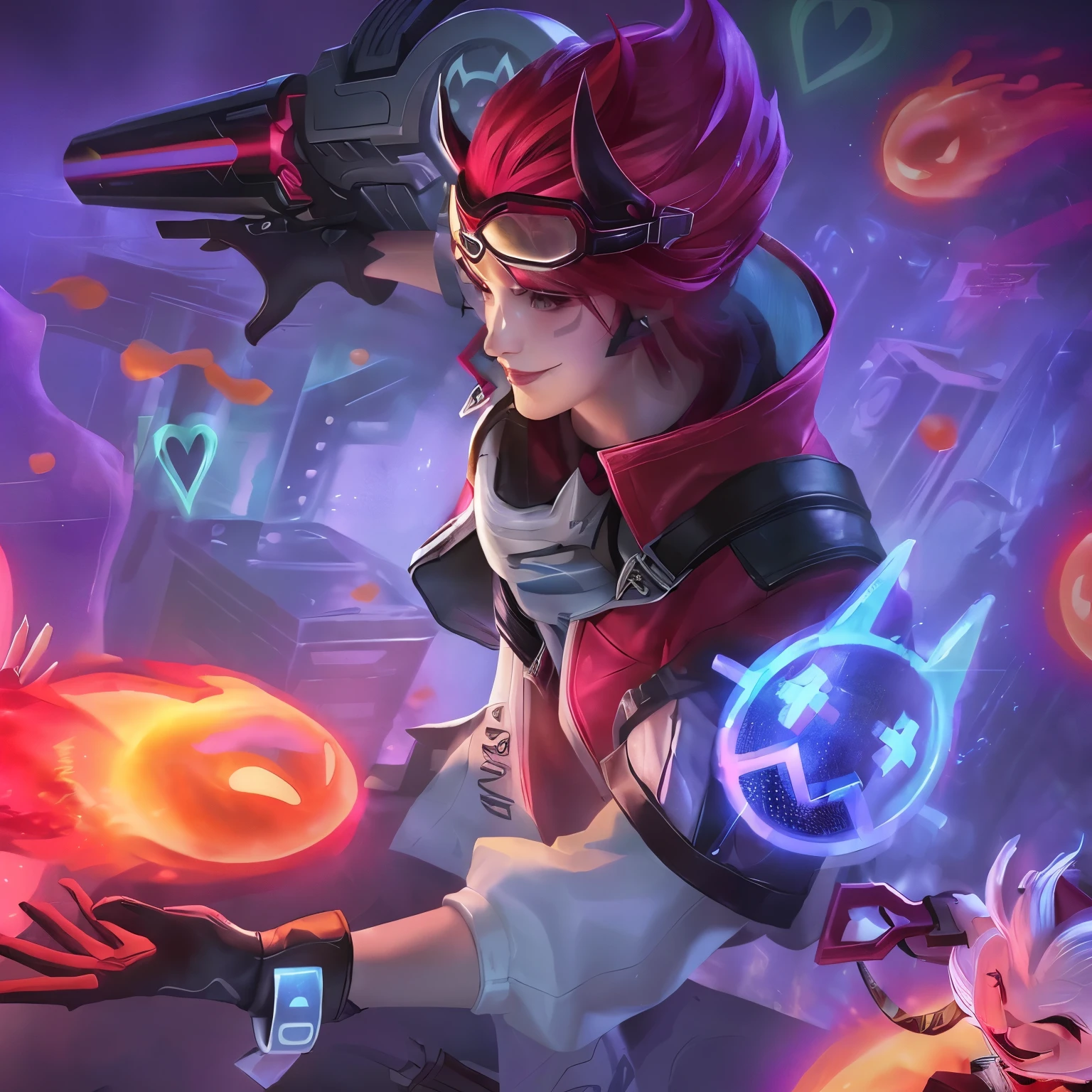 a close up of a woman with a gun and a bunch of other people, kda, official splash art, arcane jinx, katarina, character splash art, portrait of jinx from arcane, g liulian art style, iconic character splash art, miss fortune, splash art, from league of legends, range murata and artgerm, orianna