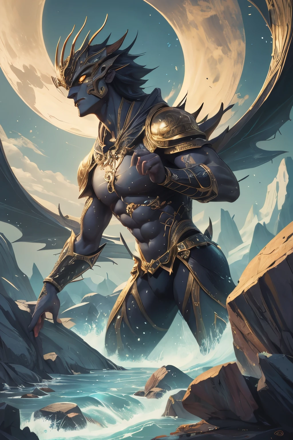 , 8k, ultra detailed, cartoon, best quality,nice art,perfect art,nice detailed art,best quality, 8k, best quality, ultra-detailed,fantasy art , 8K, HD, zodiac sign pisces,villain,male