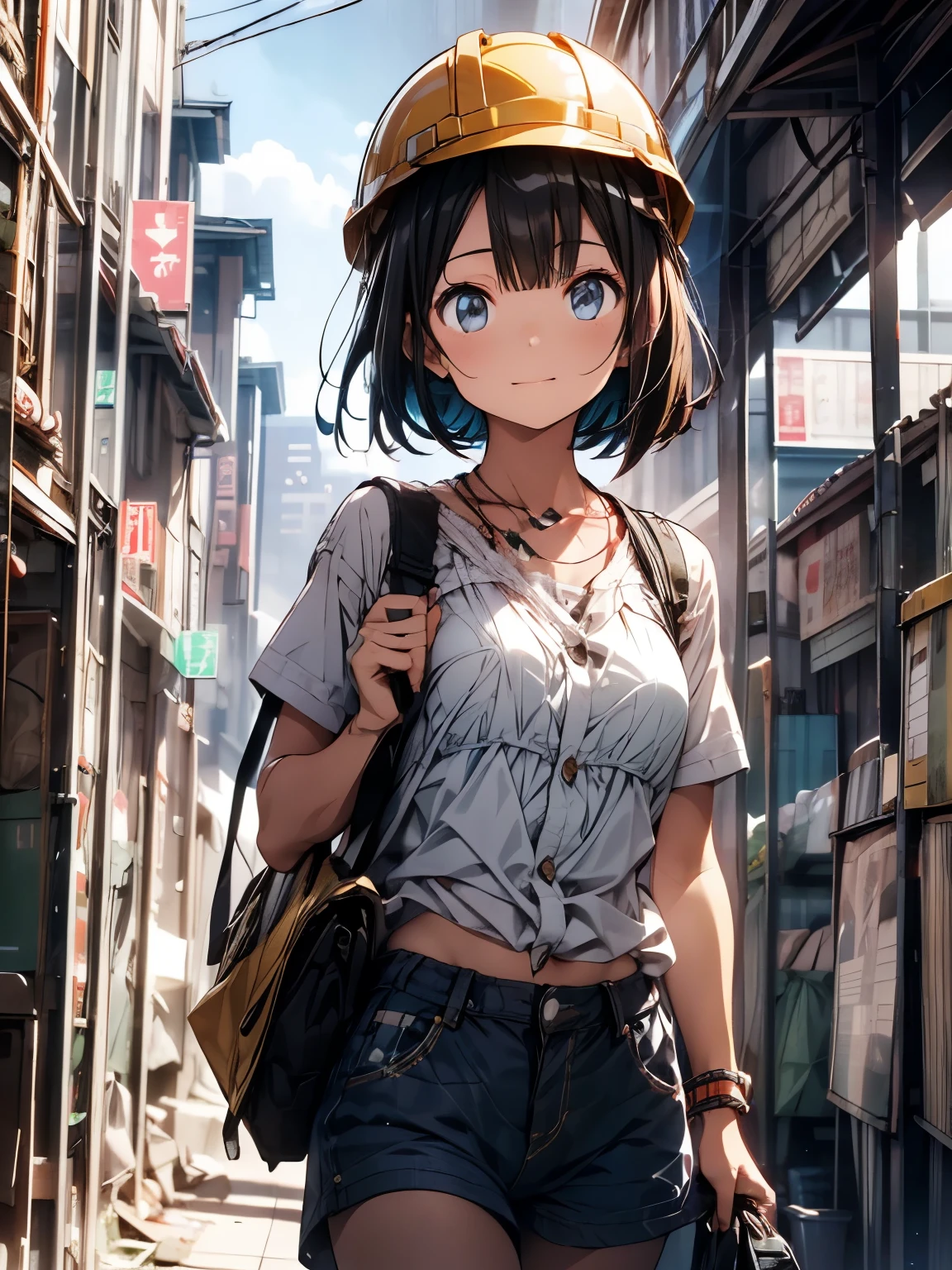 おはようございます☀️, I will do my best today, Yellow Helmet, Construction site, Short-haired girl, Work clothes, Site Supervisor