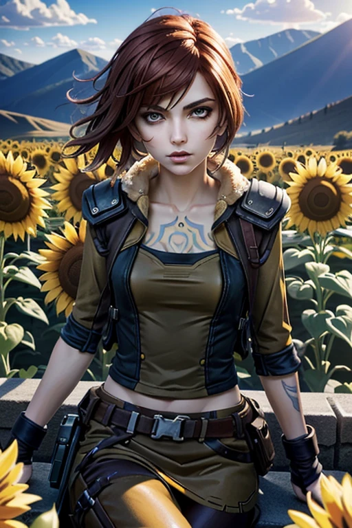 (masterpiece, best quality)
LilithBorderlands,  1girl, solo, red hair, yellow eyes, sitting in a sunflower field
  