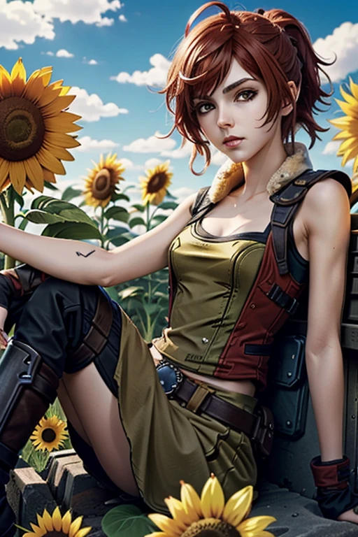 (masterpiece, best quality)
LilithBorderlands, 1girl, solo, red hair, yellow eyes, sitting in a sunflower field