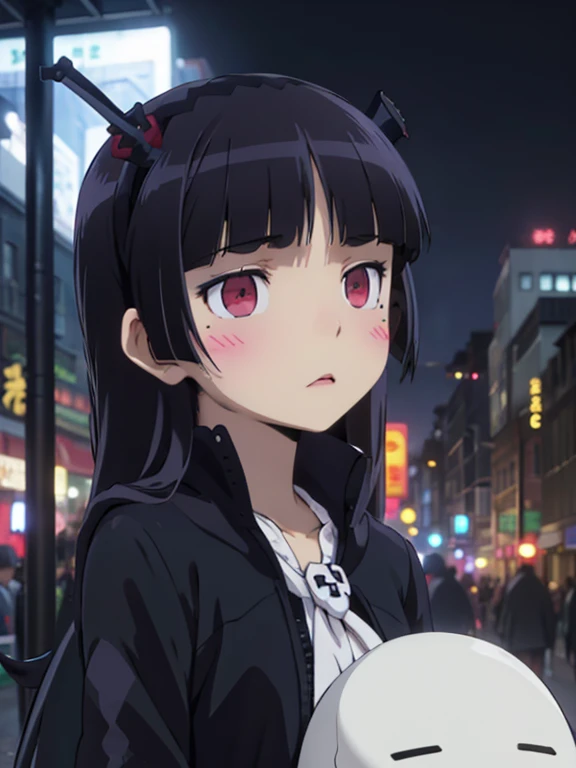 (((Sickle))), (((grim Reaper))), ((black)), (Skeleton), Red eyes, (Whitewashed face)、ruri gokou, Hime cut, Face Paint, darkness, dark, Gothic, mysterious, elegant, Creepy, grace, black, underworld, Shadow, night, cool, Ghost, Different world, antiquity, Mysterious, Mysterious, Heavy, accessories, 1 girl、dress、Food、mole、目の下のmole、blush sticker、Head feathers、