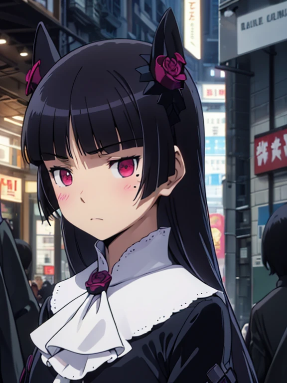 (((Sickle))), (((grim Reaper))), ((black)), (Skeleton), Red eyes, (Whitewashed face)、ruri gokou, Hime cut, Face Paint, darkness, dark, Gothic, mysterious, elegant, Creepy, grace, black, underworld, Shadow, night, cool, Ghost, Different world, antiquity, Mysterious, Mysterious, Heavy, accessories, 1 girl、dress、Food、mole、目の下のmole、blush sticker、Head feathers、:<、ta Fashion、Skull、Gothic Loli