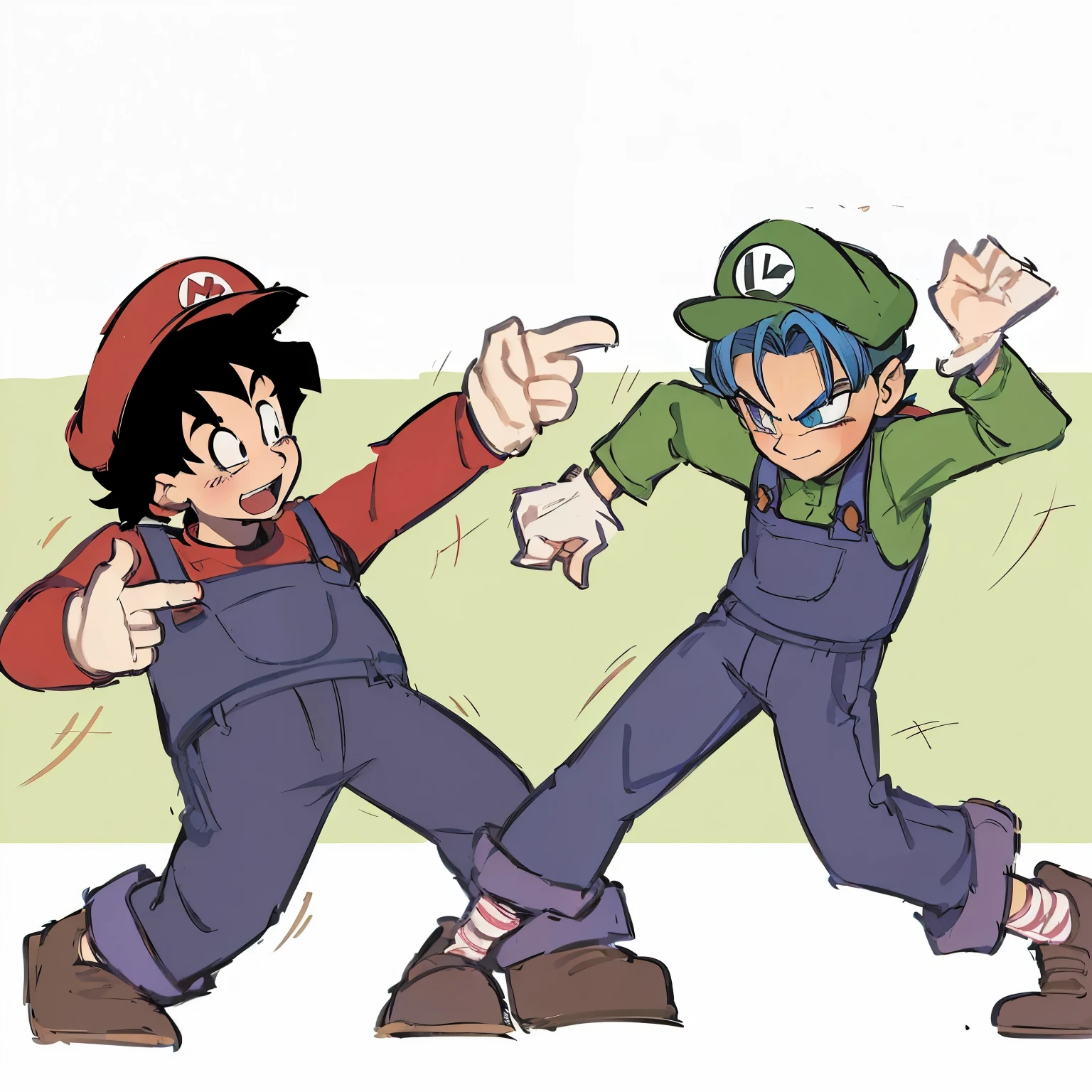 two cartoon characters are fighting each other in a cartoon, estilo akira toriyama, Mario and Luigi, by Akira Toriyama, fanart de alta qualidade, inspirado em Akira Toriyama, dragon ball style, estilo anime 2d, Estilo de arte de anime dos anos 90, inspirado em Luigi Kasimir, 2 d anime, Estilo de anime dos anos 90