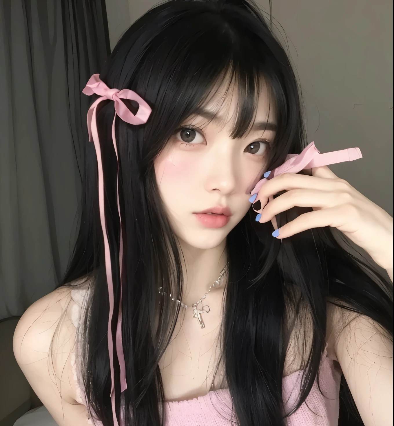 Black haired girl with bows