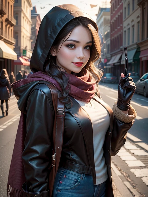(masterpiece:1.0)、(highest quality:1.2)、(Dark Shot:1.3)、Classic Rogue、1991 Rogue X-Men、1 girl、Only one person、Head to Toe、standing on street corner、Elegant pose、(clothing: Brown winter coat、Brown hood、Down lining、White scarf、gloves、jeans) Medium Hair、Brown Hair、Wavy Hair、1 grey hair、Green Eyeischievous look、Grin、Spread your lips、Red lipstick、Heavy makeup、Confident expression、Backlight、(realism: 1.5)、(realism: 1.4)、(Messy: 1.4)、8k、Very detailed、Detailed beautiful woman、(background: midnight、It's snowing、Downtown New York、Snowy Night)、Official Art、Very detailedな CG Unity 8k 壁紙、Perfect lighting、colorful、超High resolution、photograph、8k、High resolution、Kodak Portrait 400、Film Grain、ぼやけたbackground、(Bokeh:1.2)、(Bright colors:1.2)、Film Grain:1.2、(warm color、warm colorトーン:1.2)、(カラーphotograph)、プロのphotograph、Kat Dennings