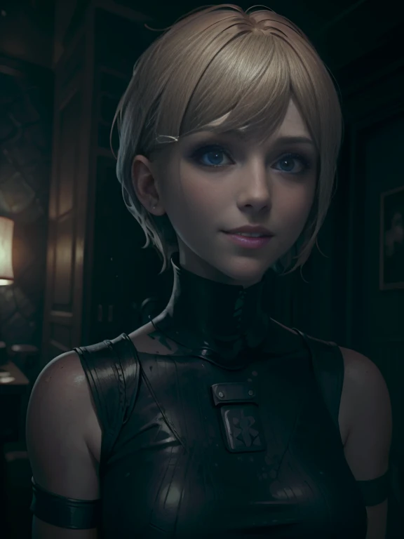 8K,Masterpiece,One woman,Smile,30 years old,blue eyes,Blonde Hair,Short Bob Hair,Ella Freya, a beautiful Dutch YouTuber（Ella Freya),「Resident Evil RE:4」Ashley, the heroine of,
