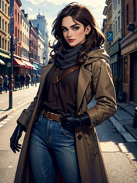 Keira Knightley、(masterpiece:1.0)、(highest quality:1.2)、(Dark Shot:1.3)、Classic Rogue、1991 Rogue X-Men、1 girl、Only one person、Head to Toe、standing on street corner、Elegant pose、(clothing: Brown winter coat、Brown hood、Down lining、White scarf、gloves、jeans) Medium Hair、Brown Hair、Wavy Hair、1 grey hair、Green Eyeischievous look、Grin、Spread your lips、Red lipstick、Heavy makeup、Confident expression、Backlight、(realism: 1.5)、(realism: 1.4)、(Messy: 1.4)、8k、Very detailed、Detailed beautiful woman、(background: midnight、It&#39;s snowing、Downtown New York、Snowy Night)、Official Art、Very detailedな CG Unity 8k 壁紙、Perfect lighting、colorful、超High resolution、photograph、8k、High resolution、Kodak Portrait 400、Film Grain、ぼやけたbackground、(Bokeh:1.2)、(Bright colors:1.2)、Film Grain:1.2、(warm color、warm colorトーン:1.2)、(カラーphotograph)、プロのphotograph