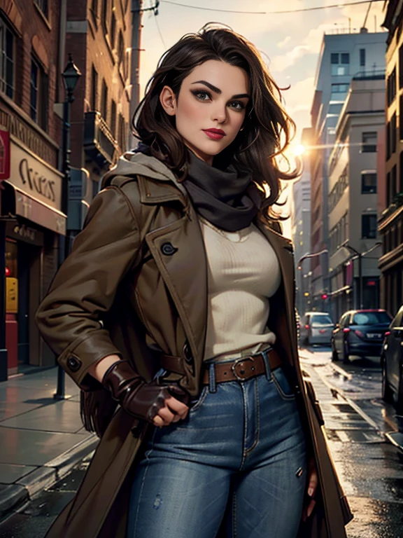 Keira Knightley、(masterpiece:1.0)、(highest quality:1.2)、(Dark Shot:1.3)、Classic Rogue、1991 Rogue X-Men、1 girl、Only one person、Head to Toe、standing on street corner、Elegant pose、(clothing: Brown winter coat、Brown hood、Down lining、White scarf、gloves、jeans) Medium Hair、Brown Hair、Wavy Hair、1 grey hair、Green Eyeischievous look、Grin、Spread your lips、Red lipstick、Heavy makeup、Confident expression、Backlight、(realism: 1.5)、(realism: 1.4)、(Messy: 1.4)、8k、Very detailed、Detailed beautiful woman、(background: midnight、It's snowing、Downtown New York、Snowy Night)、Official Art、Very detailedな CG Unity 8k 壁紙、Perfect lighting、colorful、超High resolution、photograph、8k、High resolution、Kodak Portrait 400、Film Grain、ぼやけたbackground、(Bokeh:1.2)、(Bright colors:1.2)、Film Grain:1.2、(warm color、warm colorトーン:1.2)、(カラーphotograph)、プロのphotograph