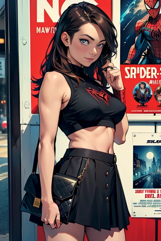 Olivia Wilde、マーベルコミックの映画Poster、so beautiful、Movies about Spider-Man、sexy、whole body、Wearing a skirt、Premiere Date、Poster、belly buttonを突き出す、new york、She's wearing a ripped Spiderman suit、The suit is torn、Wearing a skirt、Red and black color scheme、dynamic、masterpiece、highest quality、Super detailed、Very detailed、Delicate and beautiful shine、Ultra-high resolution、Cinematic、break、breakドロップ、(Torn clothes:1.5)、(Wet clothes:1.4)、Bare shoulders、Real Rain、Wet Hair、belly button、Exposed Skin、sexyな肩を披露