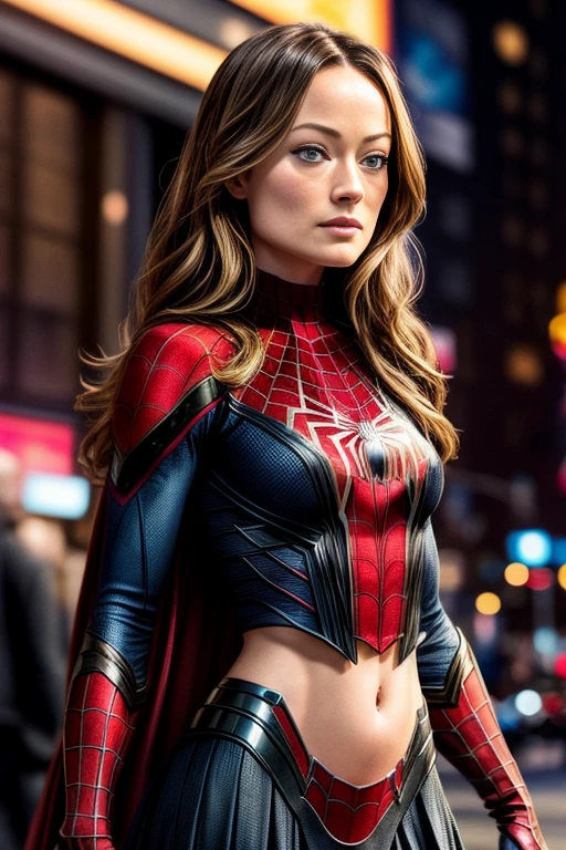 Olivia Wilde、マーベルコミックの映画Poster、so beautiful、Movies about Spider-Man、sexy、whole body、Wearing a skirt、Premiere Date、Poster、belly buttonを突き出す、new york、She's wearing a ripped Spiderman suit、The suit is torn、Wearing a skirt、Red and black color scheme、dynamic、masterpiece、highest quality、Super detailed、Very detailed、Delicate and beautiful shine、Ultra-high resolution、Cinematic、break、breakドロップ、(Torn clothes:1.5)、(Wet clothes:1.4)、Bare shoulders、Real Rain、Wet Hair、belly button、Exposed Skin、sexyな肩を披露