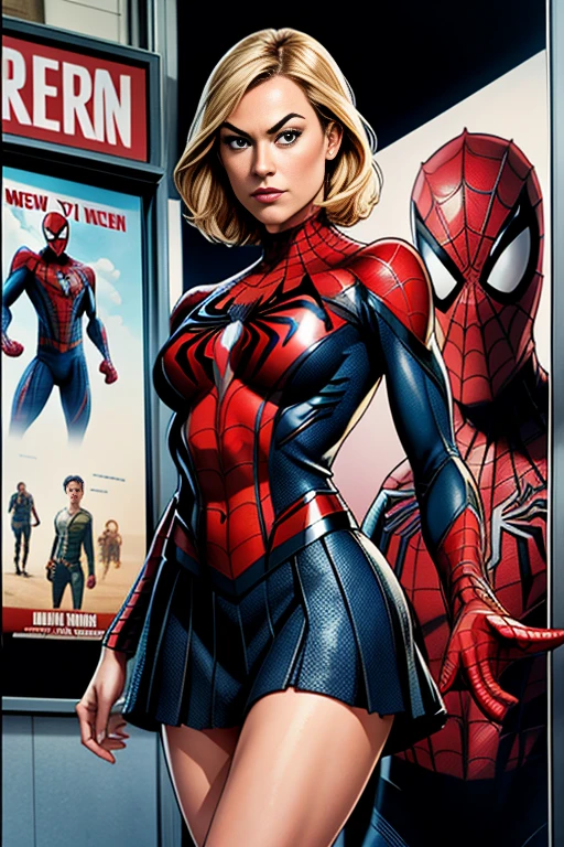 Yvonne Strahovski、マーベルコミックの映画Poster、so beautiful、Movies about Spider-Man、sexy、whole body、Wearing a skirt、Premiere Date、Poster、belly buttonを突き出す、new york、She's wearing a ripped Spiderman suit、The suit is torn、Wearing a skirt、Red and black color scheme、dynamic、masterpiece、highest quality、Super detailed、Very detailed、Delicate and beautiful shine、Ultra-high resolution、Cinematic、break、breakドロップ、(Torn clothes:1.5)、(Wet clothes:1.4)、Bare shoulders、Real Rain、Wet Hair、belly button、Exposed Skin、sexyな肩を披露